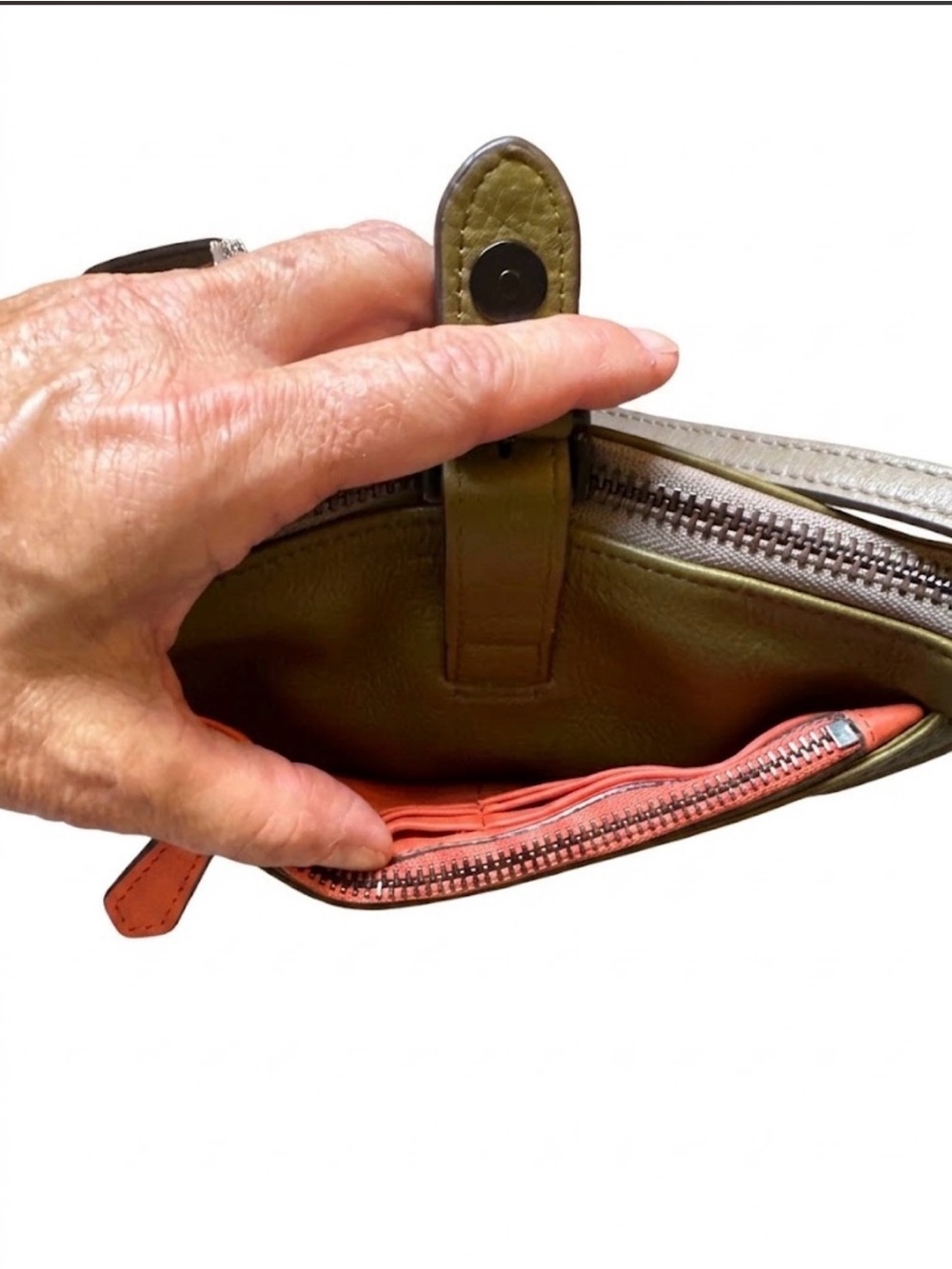 Aimee Kestenberg Olive Green/Orange Leather Crossbody with Dust Bag - Picture 4 of 8
